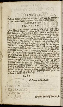 Extract Des von langen Jahren her ertheilten [...] Privilegii.