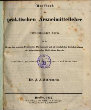 Handbuch der praktischen Arzneimittellehre in tabellarischer Form ...