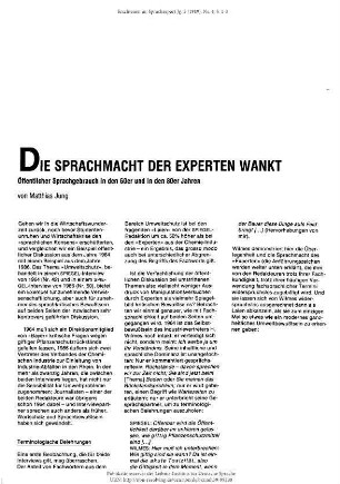 Die Sprachmacht der Experten wankt. Öffentlicher Sprachgebrauch in den 60er und in der 80er Jahren