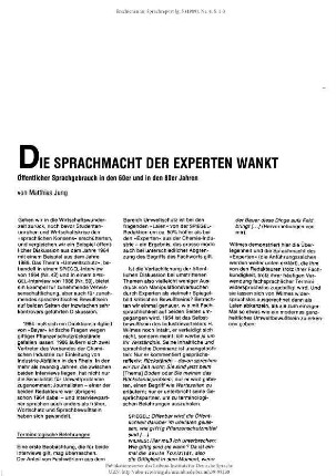 Die Sprachmacht der Experten wankt. Öffentlicher Sprachgebrauch in den 60er und in der 80er Jahren