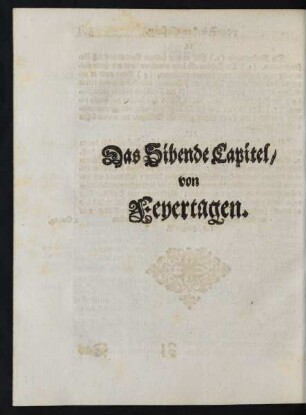 Das Sibende Capitel/ von Feyertagen.