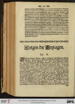 Folgen die Beylagen [Lit. A. - Lit. T.]