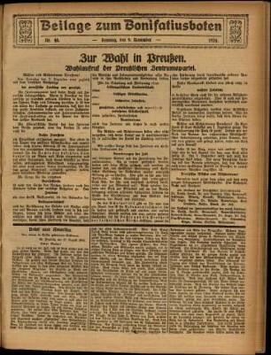 Zweite Ausgabe vom Sonntag, den 09. November 1924.