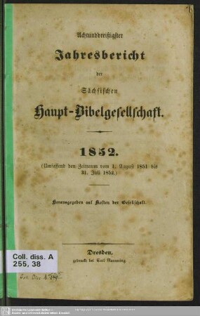 38.1852: Jahresbericht der Sächsischen Hauptbibelgesellschaft