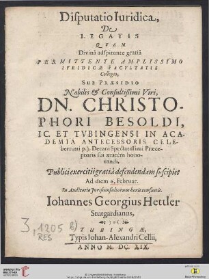 Disputatio Iuridica, De Legatis