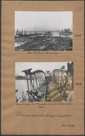 Eisenbahntruppen beim Wiederaufbau der zerstörten Brücke über den Arges