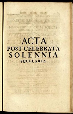 Acta Post Celebrata Solennia Secularia