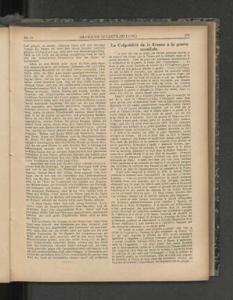 La Culpabilité de la France à la guerre mondiale.
