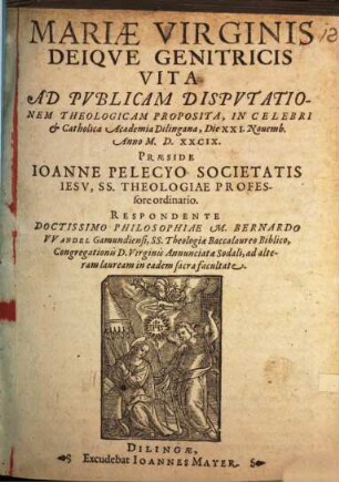 Mariae Virginis Deique genitricis vita
