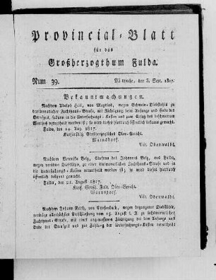 Num. 39, Ausgabe vom 3. September 1817