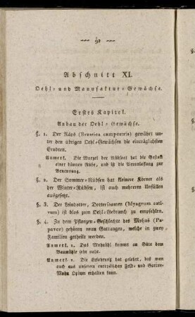 Abschnitt XI. Oehl- und Manufaktur-Gewächse.