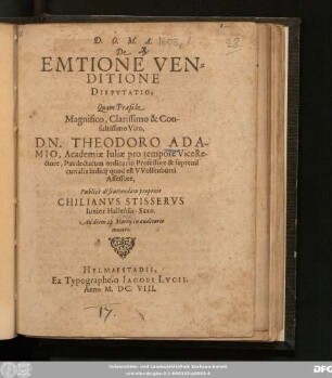 De Emtione Venditione Disputatio