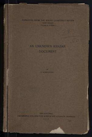 An unknown Khazar document / by S. Schechter