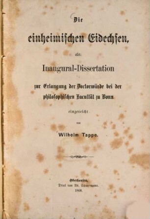 Die einheimischen Eidechsen : Inaug. Diss.