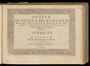 Philippe de Monte: Sonetz de Pierre de Ronsard. Superius