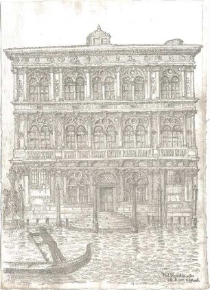 Wach, Hugo; Venedig (Italien); "Zeichnerisches Porträt der Lagunenstadt" bzw. "ein architektonisches Porträt in Lithographien" Vorzeichnungen - Palazzo Vendramin-Calergi (Ansicht)