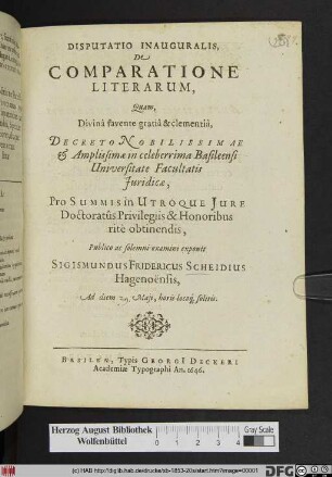 Disputatio Inauguralis, De Comparatione Literarum