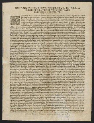 Iohannes Henricvs Boeclervs, In Alma Argentoratensi Vniversitate Professor Ordinarivs, Lectori Benevolo S. P. D.