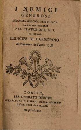 I nemici generosi : Dramma giocoso per musica