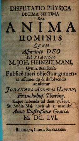 Disp. phys. decima septima de anima hominis