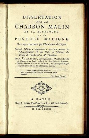 Dissertation Sur Le Charbon Malin De La Bourgogne, Ou La Pustule Maligne : Ouvrage couronné par l'Académie de Dijon