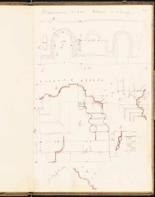 Skizzenbuch 1901: Lettner einer Kirche in Maulbronn, Ansicht, Schnitte