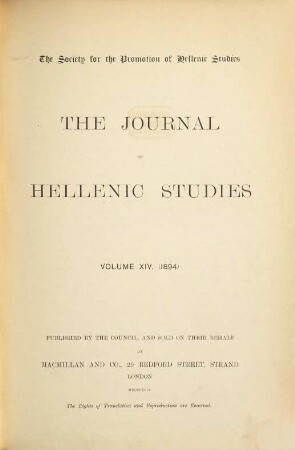 The journal of Hellenic studies. 14. 1894