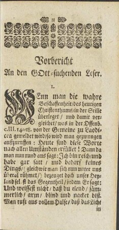Vorbericht An den Gott-suchenden Leser.