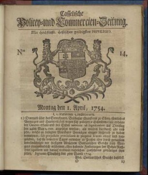 Nro. 14, Montag den 1. April 1754