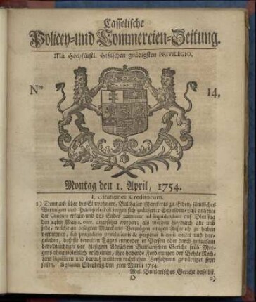 Nro. 14, Montag den 1. April 1754
