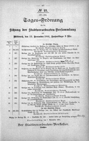 Tages-Ordnung, 13. November 1901