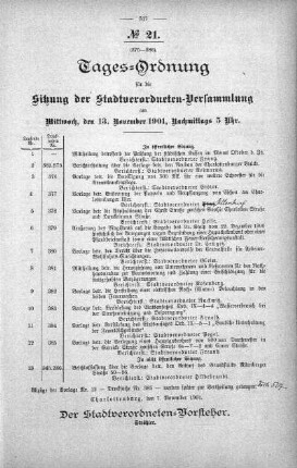 Tages-Ordnung, 13. November 1901