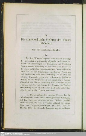 IV. Die staatsrechtliche Stellung des Hauses Schönburg zur Zeit des Deutschen Bundes
