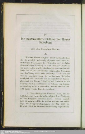 IV. Die staatsrechtliche Stellung des Hauses Schönburg zur Zeit des Deutschen Bundes