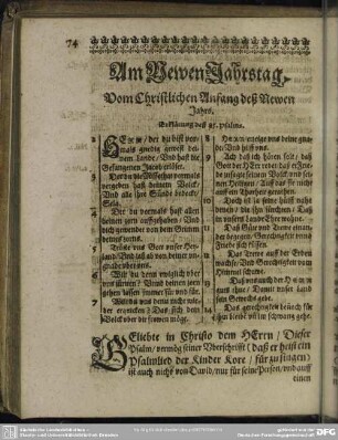 Am Newen Jahrstag. Vom Christlichen Anfang deß Newen Jahrs