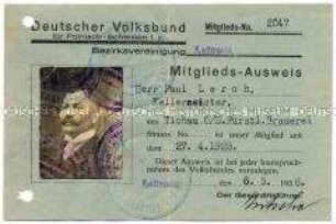Mitgliedsausweis des Deutschen Volksbundes für Polnisch-Schlesien t.z.