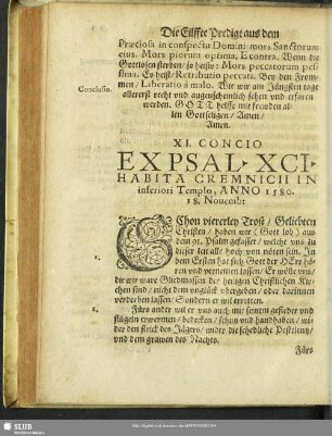 XI. Concio Ex Psal. XCI. Habita In Cremnicensii In inferiori Templo, Anno 1580. 18. Novemb:
