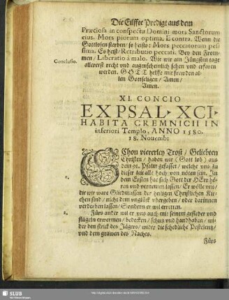 XI. Concio Ex Psal. XCI. Habita In Cremnicensii In inferiori Templo, Anno 1580. 18. Novemb: