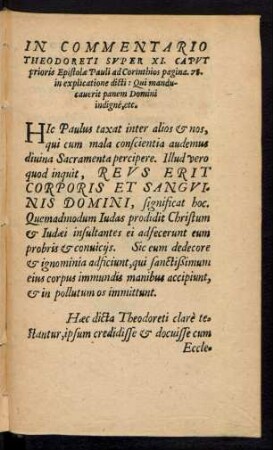 In Commentario Theodoreti Super XI. Caput prioris Epistolae Pauli ad Corinthios pagina. 78 ...