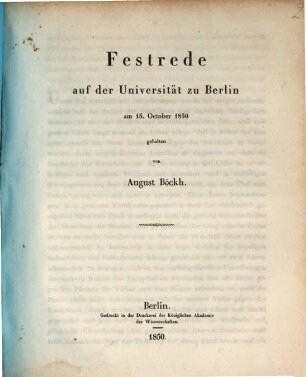 Festrede auf der Universität zu Berlin am 15. October 1850
