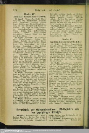 Verzeichnis der Hydrantenmänner, Meldestellen und der zugehörigen Straßen