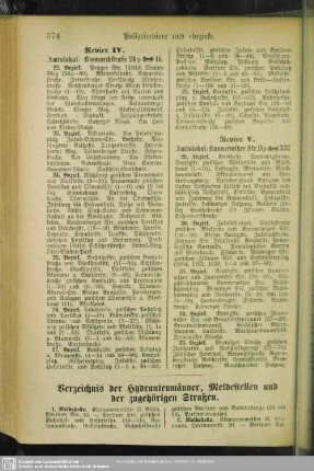 Verzeichnis der Hydrantenmänner, Meldestellen und der zugehörigen Straßen
