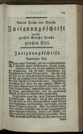 Antons Panßa von Mancha Zueigungsschrift an des großen Sancho Panßa großen Esel