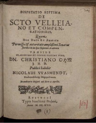 Disputatio Septima De Scto Velleiano Et Compensationibus