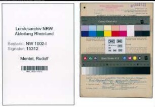 Entnazifizierung Rudolf Mentel, geb. 11.10.1894 (Koch)