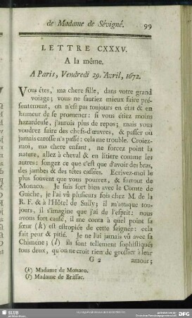 Lettre CXXXV. A la même. A Paris, Vendredi 29. Avril, 1672