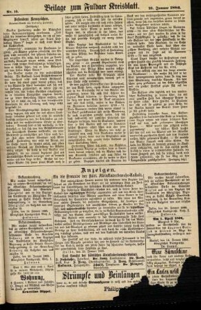 Zweite Ausgabe vom Samstag, den 23. Januar 1886.