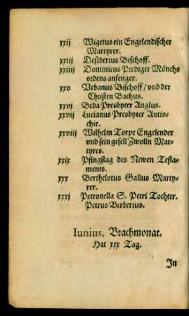 Iunius, Brachmonat. Hat xxx Tag.