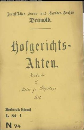 Niebuhr, Ludolf gegen Jobst Meier zu Stapelage - Schuldforderung