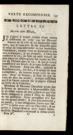 Lettre XV. Ma très chère Miladi, ...